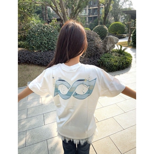 新款 T恤女夏季 230上衣三本针 复古贴布字母刺绣宽松短袖 高级感美式