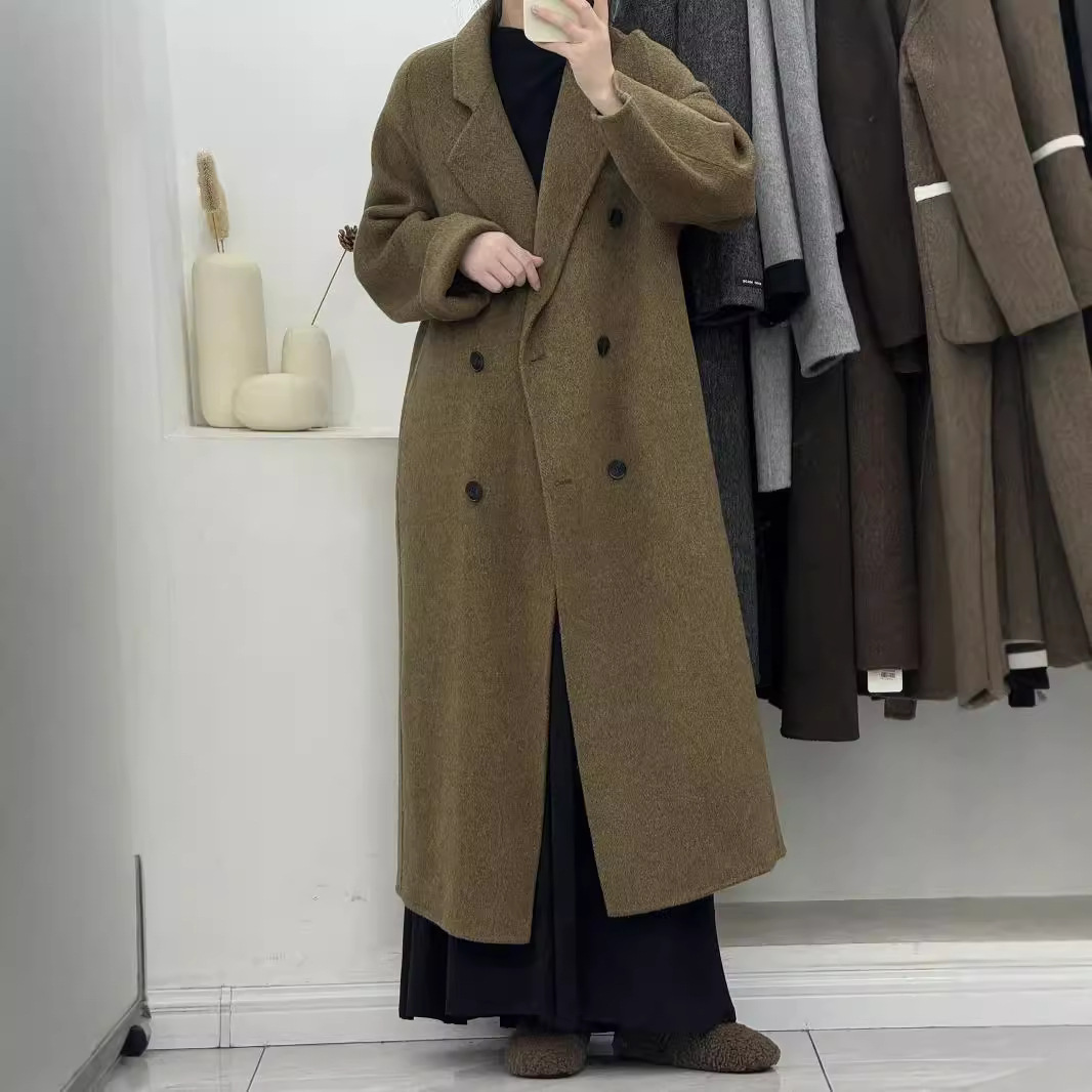 秋冬新款斜纹双面羊毛大衣女轻西装领加厚保暖羊绒感宽松羊毛外套