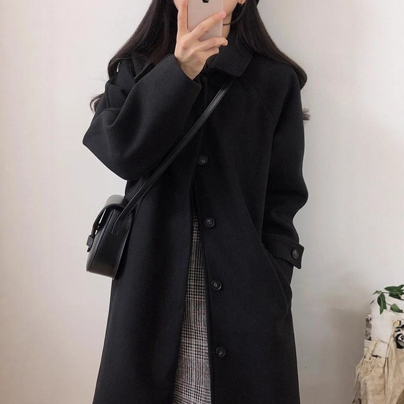 2025秋冬新款韩版宽松显瘦加厚过膝呢子大衣大码毛呢外套女中长款