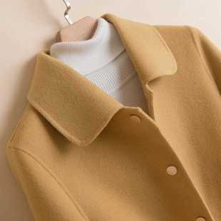 ebay 外套女装 双面绒毛呢大衣女短款 纯色加厚秋冬长袖