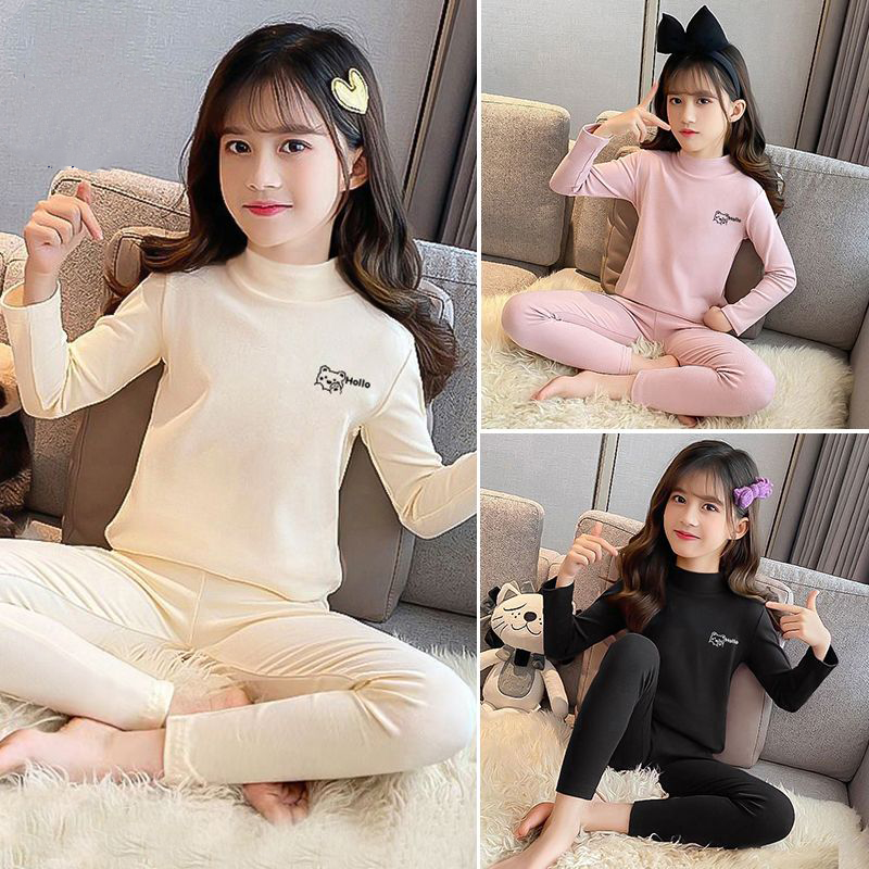 男女童德绒秋冬服保暖内衣学生套装半高领秋装加厚中大童秋衣秋裤