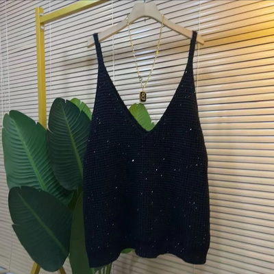 大码纯色简约叠穿无袖亮片针织衫