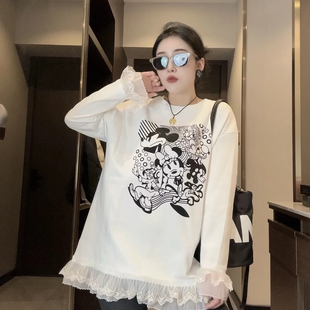 中长款卡通印花休闲胖MM长袖上衣