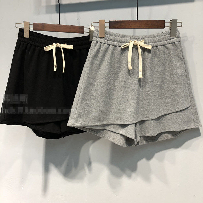 300斤胖MM韩版纯色不规则设计高腰休闲阔腿裤夏季宽松运动短裤女