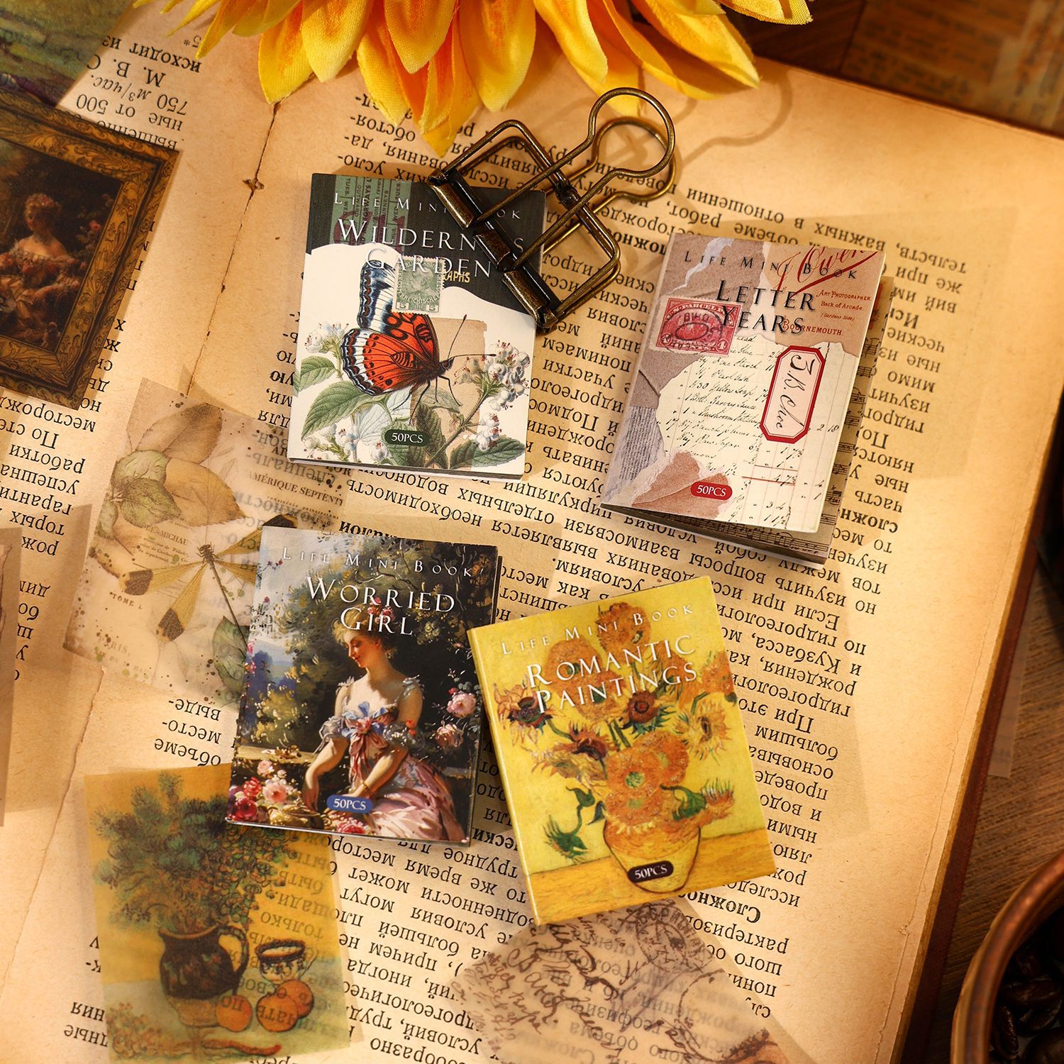 生活mini书系列硫酸纸素材包50张入复古名画书信少女人物手帐装饰