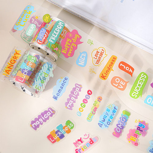 多巴胺的一周系列字素模切胶带 彩色英文对话框手帐装饰素材贴画