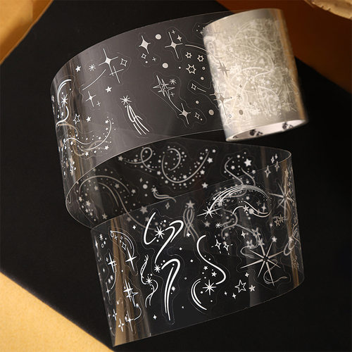 素白星野系列防水PET模切胶带 欧式汽泡花朵打底拼贴装饰素材贴画