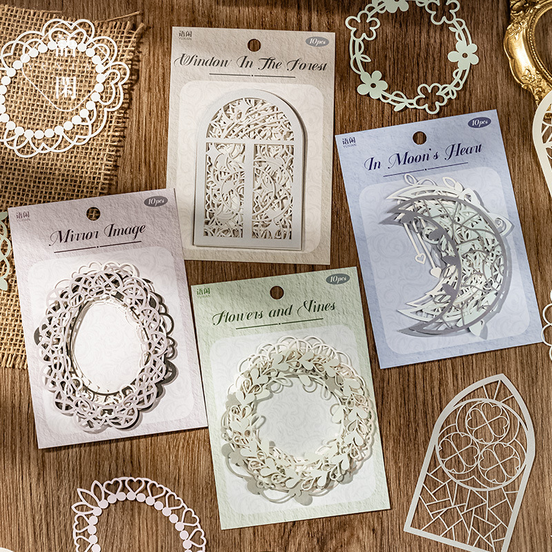 庄园往事系列镂空素材纸10枚入 欧式复古花卉花窗手帐装饰打底纸