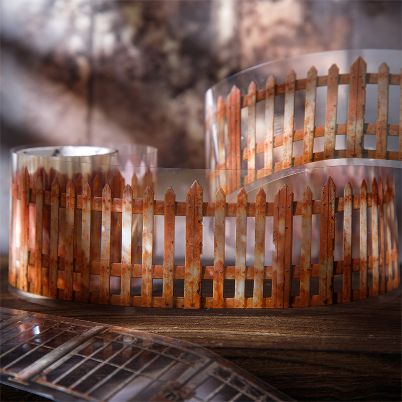 有锈迹的围栏系列防水PET胶带 文艺复古栅栏造景手帐装饰素材贴画