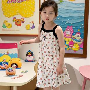 女童夏季吊带裙冰丝睡裙宝宝公主连衣裙无袖睡衣儿童睡衣夏季薄款