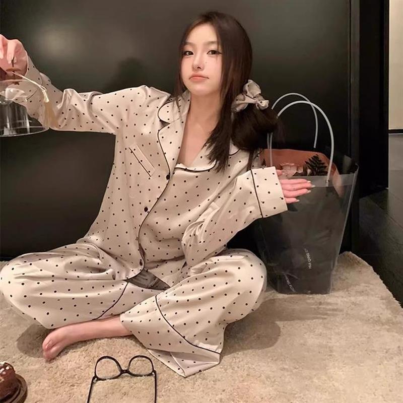 赵露思明星同款轻奢高级感真丝睡衣女秋冬季礼盒装气质波点家居服