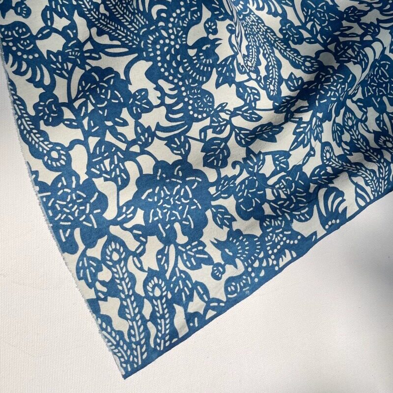 丰同裕古法手工蓝印花布植物染纯棉型染蓝染布料桌布窗帘凤凰
