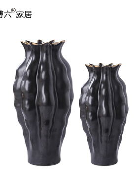 轻奢风银色波浪纹几何陶瓷花器