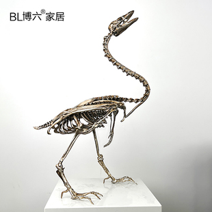 现代轻奢仿真恐龙骨架模型摆件家居样板房间金属鸟类骨骼软装饰品