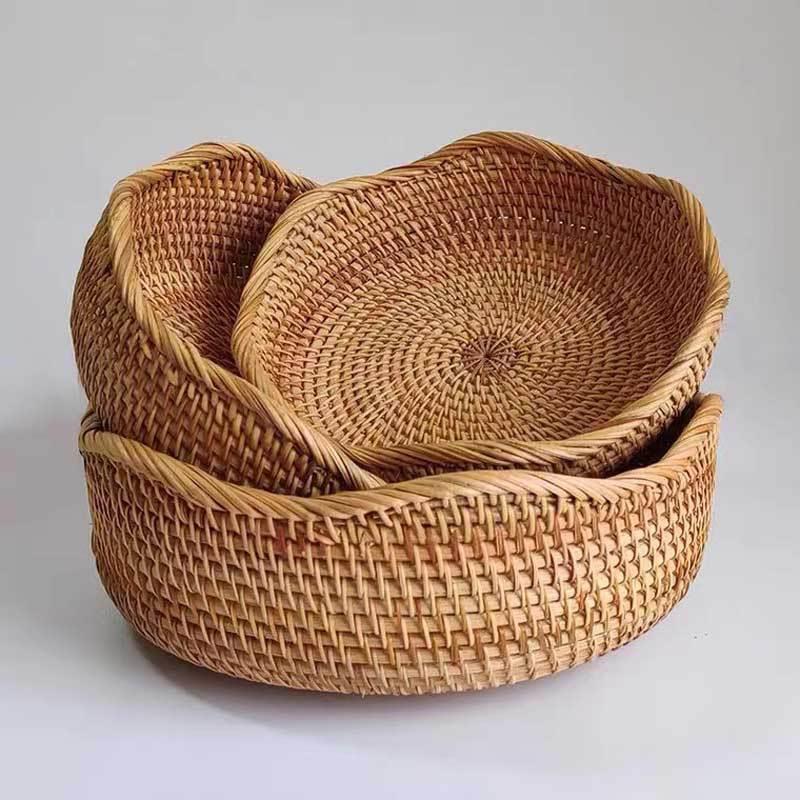 直播选品藤编果篮客厅家用现代茶几水果盘藤编茶点托盘三件套