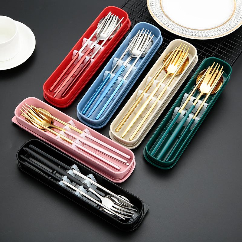 不锈钢便携餐具套装户外旅行学生勺子叉子筷子三件套礼品印刷