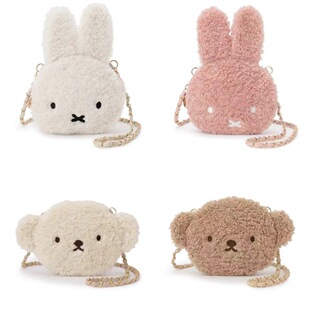 现货可爱卡通软萌小兔小熊头毛绒斜挎包包单肩包零钱包收纳包