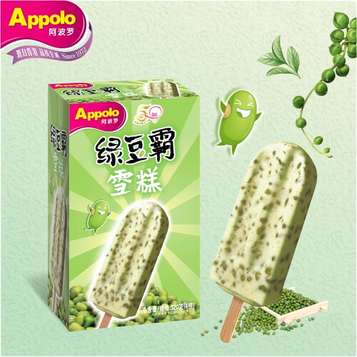 Appolo阿波罗绿豆霸雪糕320g冷饮冰棒冰棍夏日清爽消暑4支装