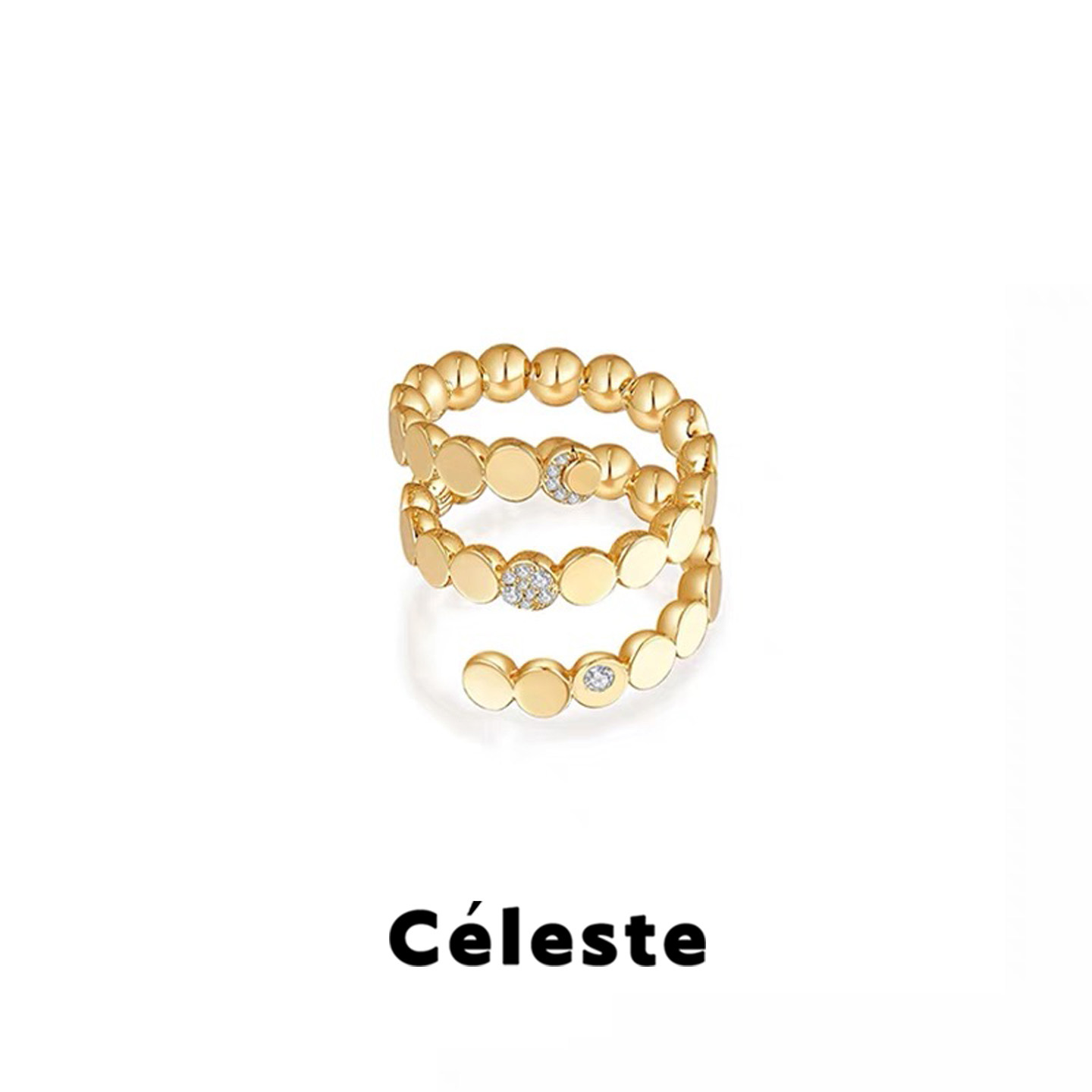 Céleste 董洁同款圆形镶钻三环戒指女轻奢高级感气质百搭开口戒