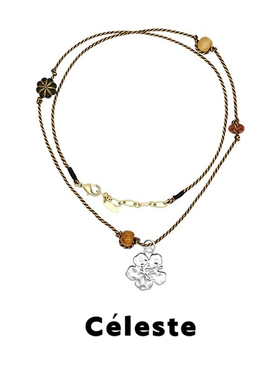 Céleste扶桑花木珠编织长项链女