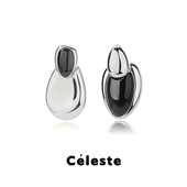 Céleste 不对称黑玛瑙耳环高级艺术感泪滴椭圆拼接S925银针耳钉