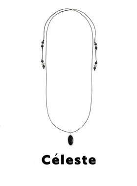 Céleste天然黑玛瑙黑绳长项链女