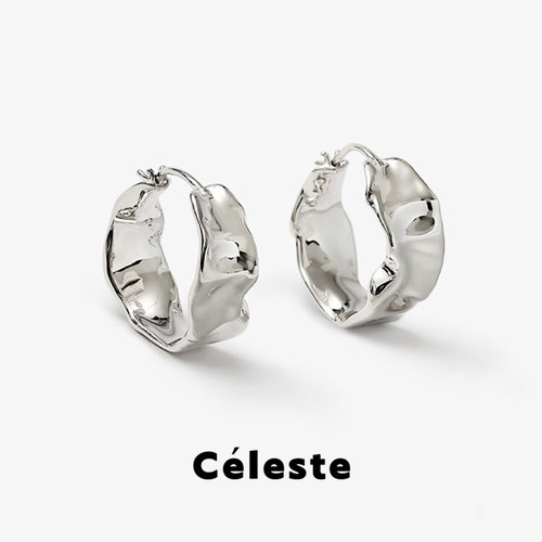 Céleste素圈褶皱肌理耳环女