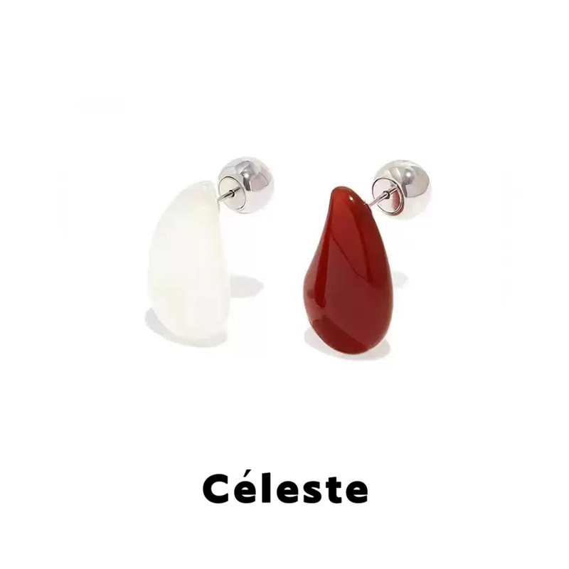 Céleste水滴红白玛瑙耳环女