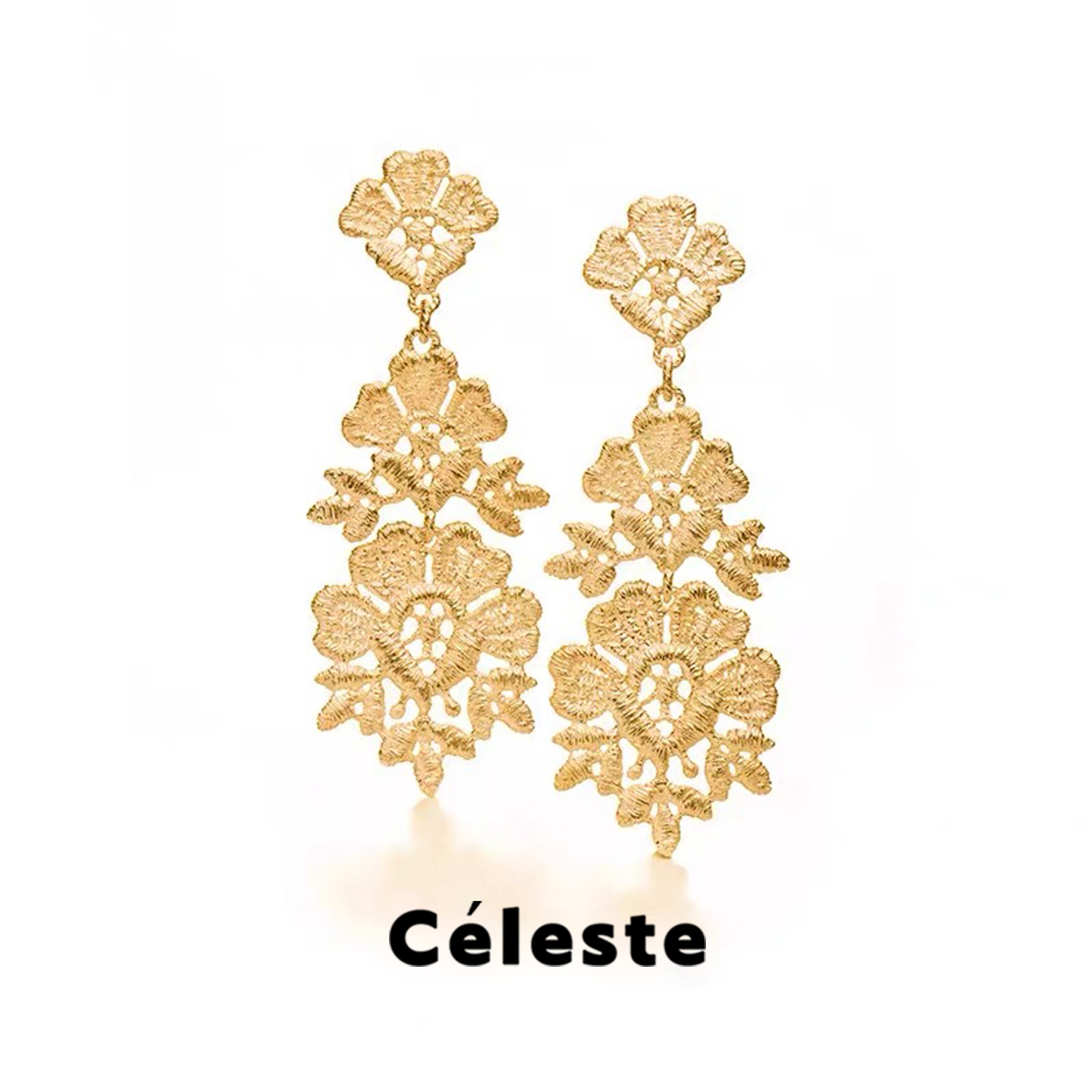 Céleste蕾丝镂空刺绣花朵耳环女