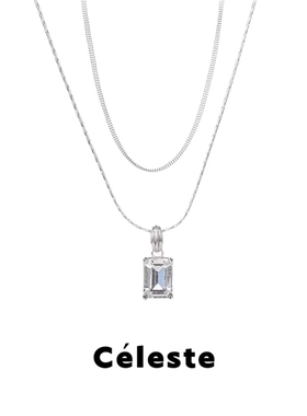 Céleste方块天然白水晶项链女
