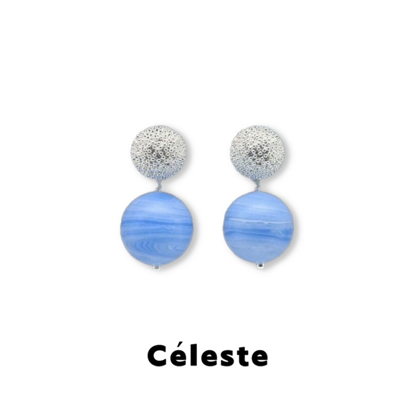 Céleste银色拼接蓝纹玛瑙耳环女