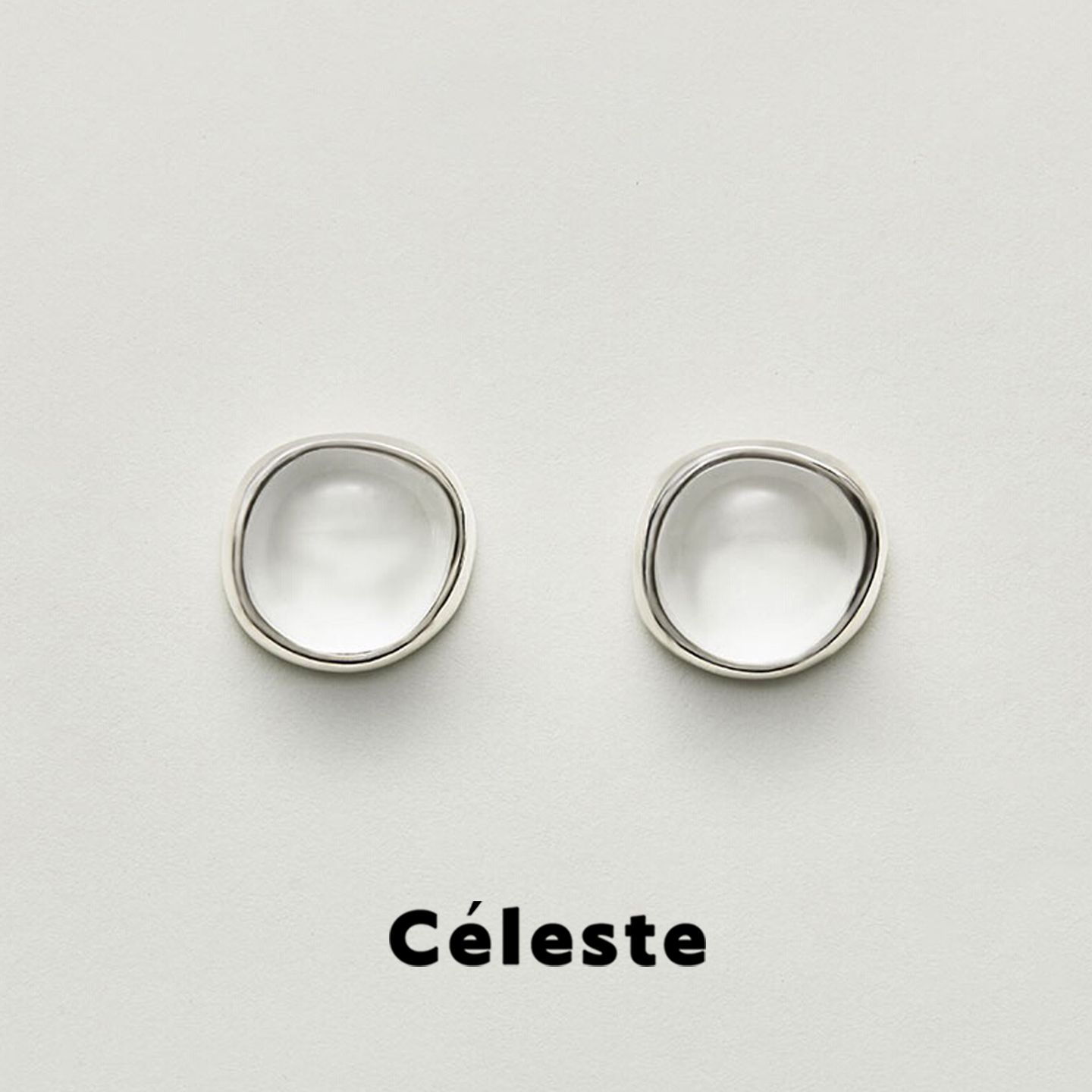 Céleste白水晶方形透明耳钉女