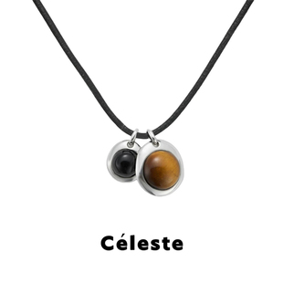 虎眼石黑玛瑙双色宝石吊坠项链女轻奢高级感抽拉毛衣链 Céleste
