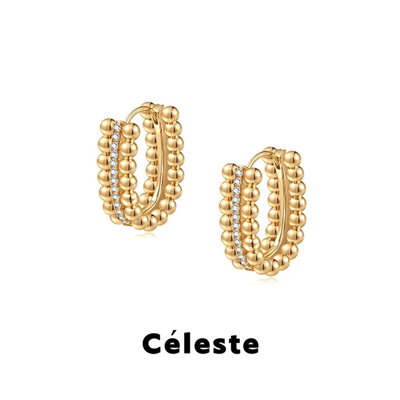 Céleste圆珠锆石圈圈耳扣耳环女