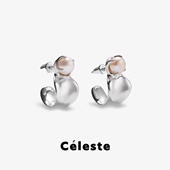 Céleste 白色珍珠耳圈女原创设计气质百搭高级感耳钉耳环925银针