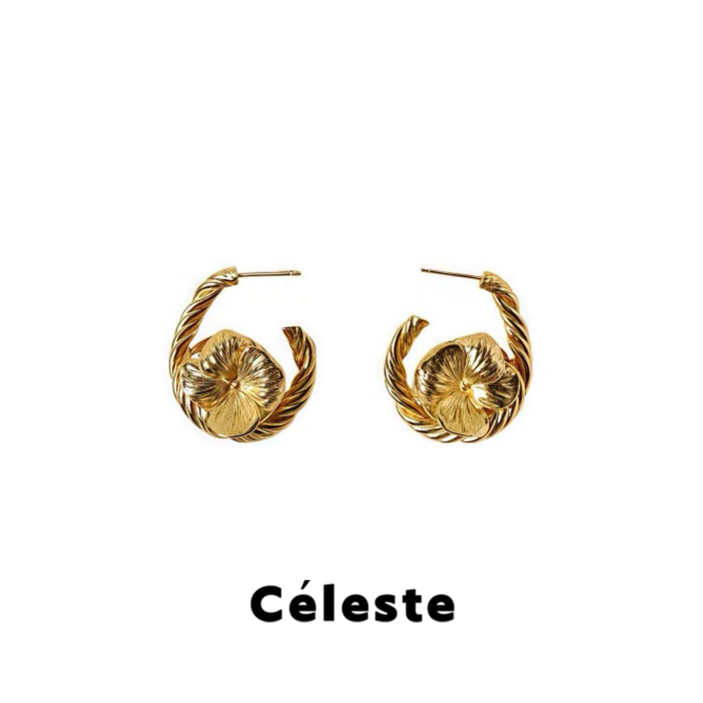 Céleste双面花卉绳结耳环女