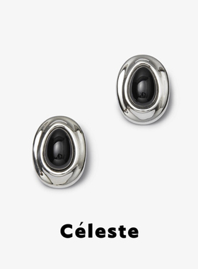 Céleste 欧美法式复古黑色水晶玛瑙蛋形耳钉女不规则椭圆耳环