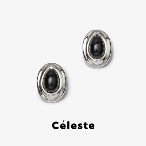 Céleste黑色水晶玛瑙蛋形耳钉女