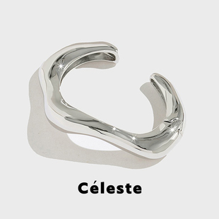 身体系列抽象银色开口手镯女小众设计高级气质百搭手环 Céleste