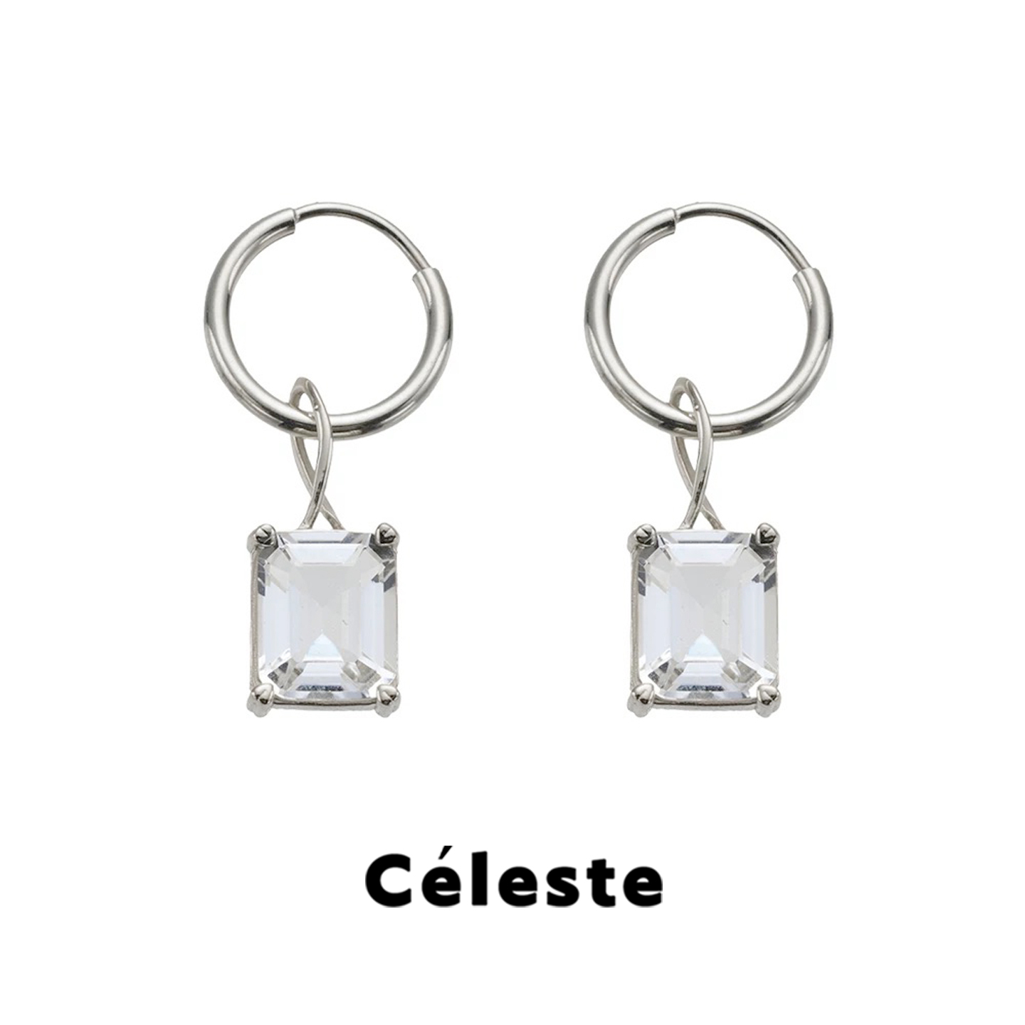 Céleste挂环方块白水晶耳环女