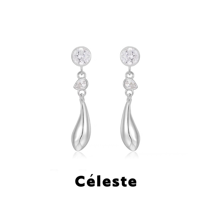Céleste 董洁同款双锆石水滴耳环女高级感小众气质百搭长款耳钉