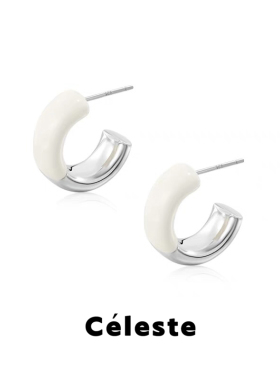 Céleste 白色蓝色珐琅拼接C型耳环女小众设计高级感简约银针耳钉