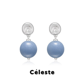 Céleste 董洁同款 贝壳坠珠蓝纹石耳钉女气质百搭天然瓷白石耳环