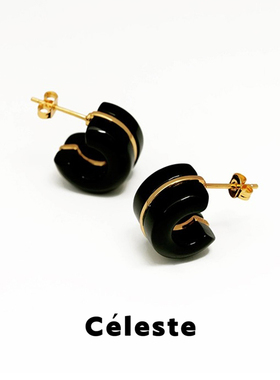 Céleste 黑玛瑙C型金线耳钉小众设计高级感法式复古中古小巧耳环