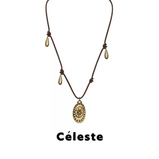 Céleste 美拉德金色吊墜皮繩項(xiàng)鏈女氣質(zhì)高級感毛衣鏈 張靚穎同款
