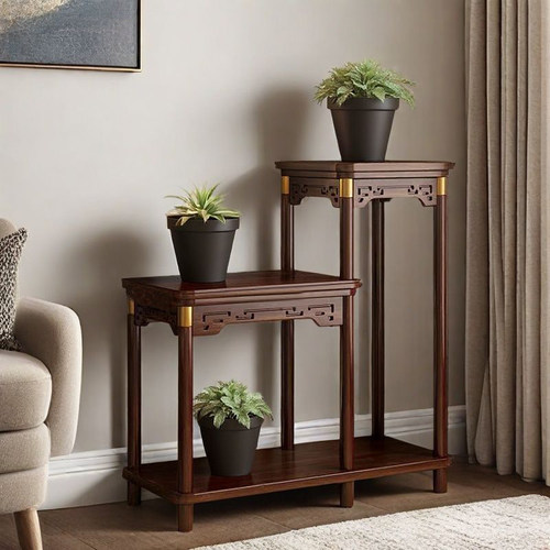 花架子客厅落地式实木中式花台茶室小鱼缸架宋代美学造景氛围布置