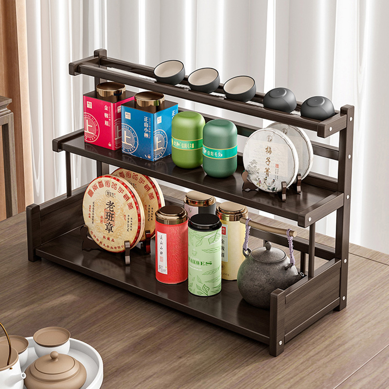 桌面博古架茶桌上收纳置物架多层办公室小型茶台摆件茶叶茶杯架子
