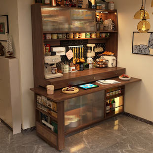 奢屋家具 中古风伸缩餐桌一体餐边柜全实木旋转折叠小户型省空间