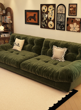 奢屋家具 中古风布艺云朵沙发绿色客厅多人沙发家用沙发法式复古
