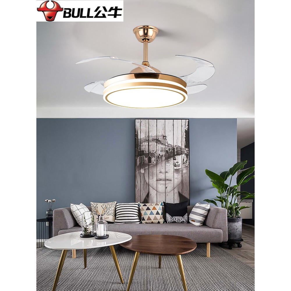 官方公牛隐形风扇灯客厅吊灯北欧轻奢智能控制隐形卧室餐厅一体吊